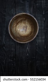 Empty Wooden Bowl On A Vintage Table