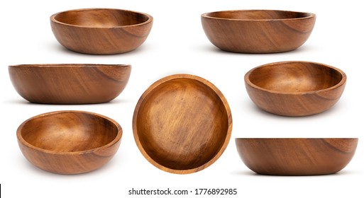 Empty wooden bowls isolated on white background. Set of wood bowls. Collection. - Shutterstock ID 1776892985