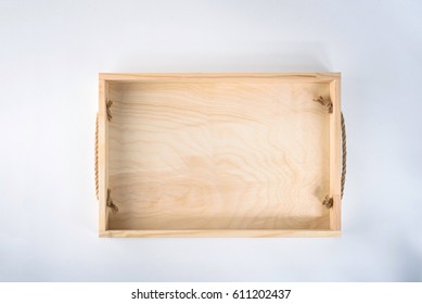 A Empty Wooden Box Isolated On White, Top View.