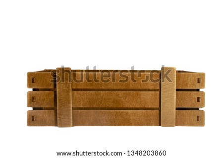 Empty wooden box on white background. Isolated object. A box of vegetables and fruits.