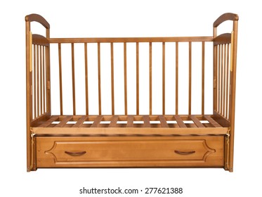 Empty Wooden Cot Isolated On White Background