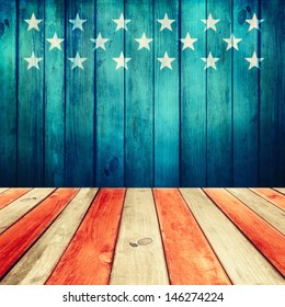 Empty wooden deck table over USA flag background. USA national holidays. Ready for product display montage. - Shutterstock ID 146274224