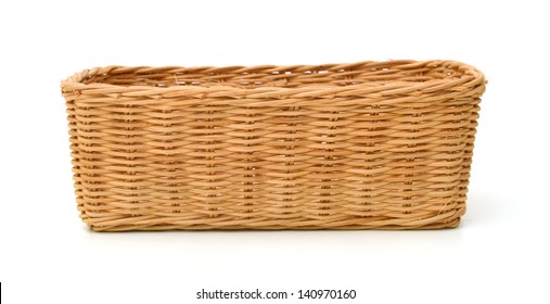 Empty wooden fruit or bread basket on white background - Shutterstock ID 140970160