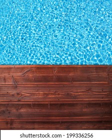 Empty Wooden Mole With Swimming Pool, Shot From Top View