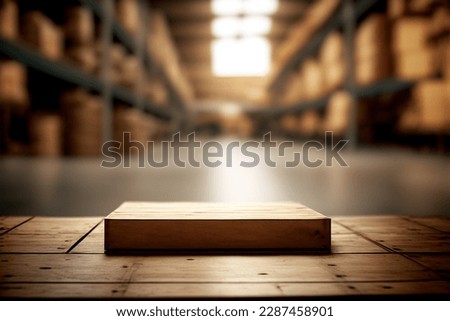 Empty wooden pallet on blurred warehouse background. Flawless