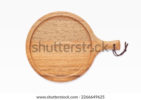 Empty wooden pizza platter set up on isolated on white background. Pizza tray on  on white background flat lay and copy space.