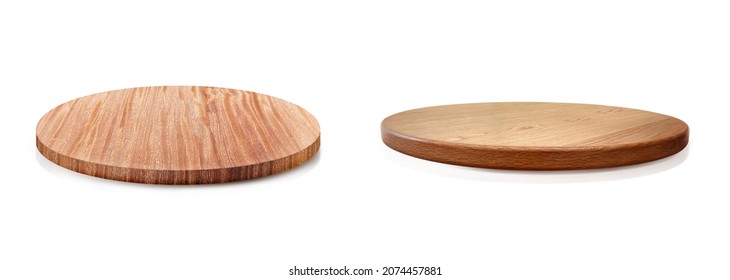 Empty wooden plate isolated on white background, of free space for your copy and branding. Use as products display montage. Vintage style concept. Clipping path. - Shutterstock ID 2074457881