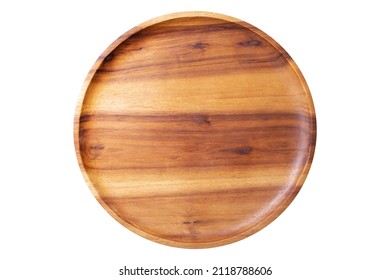 empty wooden plate isolated on white background, top view