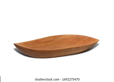 Empty Wooden plates or plates wood for food shaped like leaves with an oval shape.Serving tray isolated on white background with clipping path.