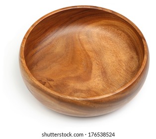 Empty Wooden Salad Or Fruit Bowl. Focus On Base Of Bowl.