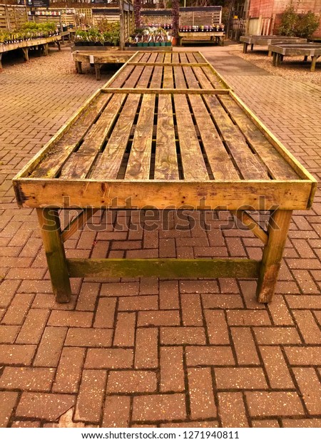 Empty Wooden Slatted Display Bench Garden Stock Photo Edit Now