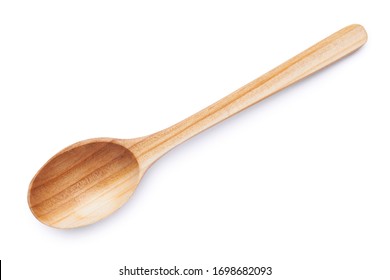 Empty wooden spoon isolated on white background. Top view of natural kitchenware