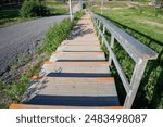 empty wooden stairs outdoors in Köykkyri exercise center in Kempele, Finland