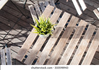 Empty Wooden Street Cafe Table - Top View