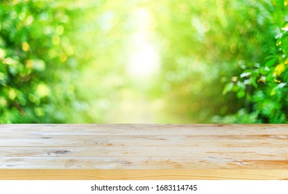 Empty Wooden Table Background With Spring Background