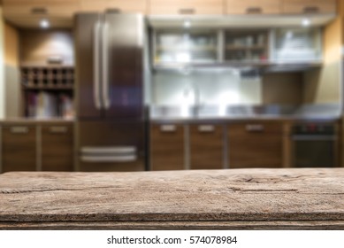 Empty Wooden Table Blurred Kitchen Background Stock Photo 574078984 ...