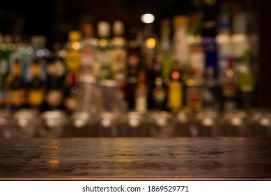 Empty wooden table in Irish pub and restaurant for present product