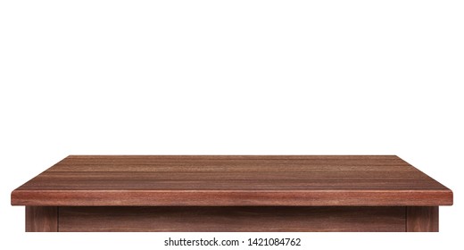 Empty wooden table isolated on white background, of free space for your copy and branding. Use as products display montage. Vintage style concept. - Shutterstock ID 1421084762
