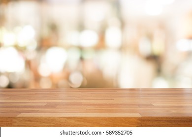 Empty Wooden Table And Modern Library Background, Product Display