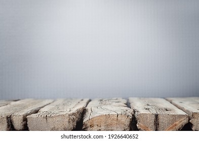 Empty Wooden Table. Old Wooden Boards With Cracks. Shelf For Product Advertising