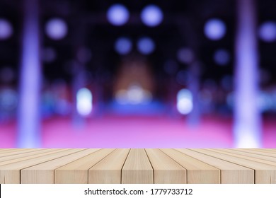 Empty Wooden Table On Top Blurred Art Music Hall Products Or Design For Background