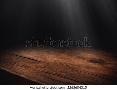 empty wooden table with smoke float up on dark background Empty Space for display your products
