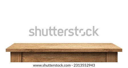 Empty wooden table surface isolated on white for product display and mockups	