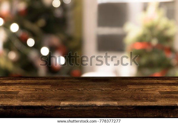 Empty Wooden Table Top Christmas Hat Stock Photo Edit Now 778377277