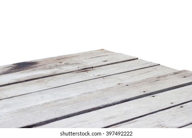 Empty Wooden Table Top Corner Isolated On White Background.