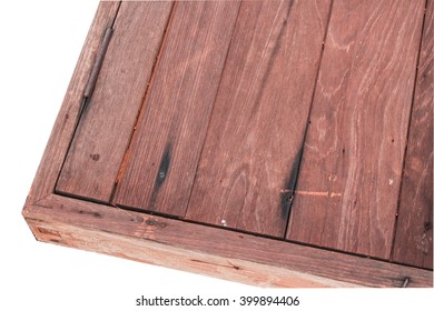 Empty Wooden Table Top Corner Isolated On White Background.