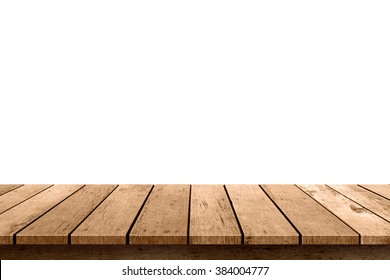empty wooden table top isolated on white background, used for display or montage your products - Shutterstock ID 384004777