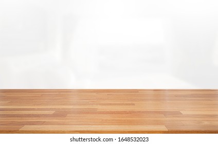 Empty wooden table and white interior background. Ready for product montage. for banner  - Shutterstock ID 1648532023