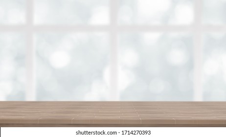 Empty wooden table and window room interior decoration background, product montage display,can be used for display or montage your products.Mock up for display of product.