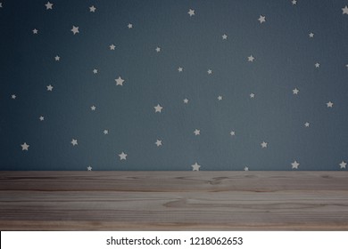 Empty Wooden Tabletop In Dark Bedroom