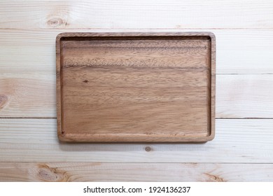 Empty Wooden Tray, Cutting Board. Table Background. Top View
