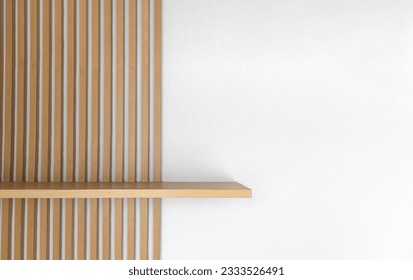 Empty wooden wall shelf on white background. - Shutterstock ID 2333526491