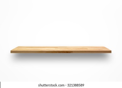 Empty Wooden Wall Shelf On White Background