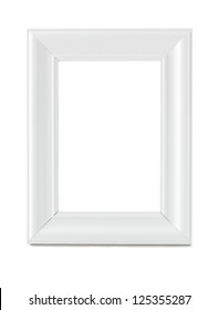 Empty Wooden White Picture Frame Isolated With Clipping Path