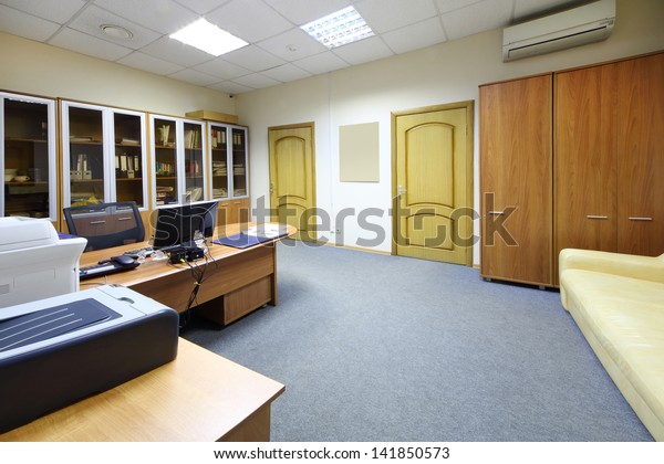 Empty Working Area Desktop Bookcase Sofa Stock Photo Edit Now