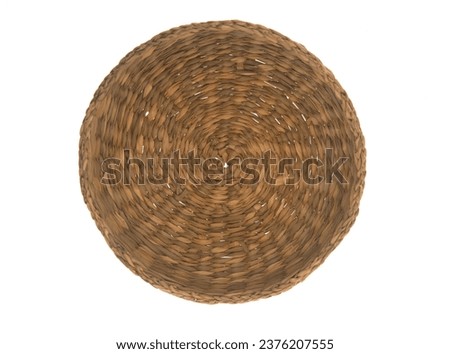 Empty woven basket on white background, top view