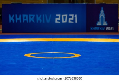 Empty Wrestling mats during Pankration World Championships, Ukraine, Kharkiv, 15-18 November 2021.