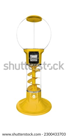 Empty yellow capsule toy vending machine isolated on white background