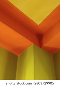 Empty yellow room space, interior for design and decoration - abstract background. square box with blank inner space. Empty room interior perspective view. Photobox inside.