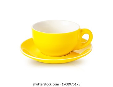 Empty yellow teacup with saucer isolated on white - Shutterstock ID 1908975175