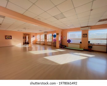 Empty Yoga, Fitness Or Dance Class Room With Big Windows, No People; Comfortable Space For Work Out, Sport Training And Exercise - Kremenchuk, Ukraine - 05.04.2021