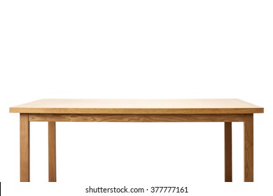 The Empty(blank, Vacant, Hollow) Wood(birch, Ply) Table(desk) With No Food, No People Isolated White At The Studio.