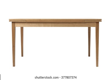 The Empty(blank, Vacant, Hollow) Wood(birch, Ply) Table(desk) With No Food, No People Isolated White At The Studio.