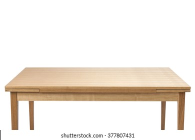 The Empty(blank, Vacant, Hollow) Wood(birch, Ply) Table(desk) With No Food, No People Isolated White At The Studio.