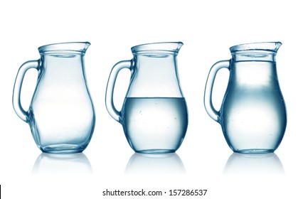 Empty,half And Full With Water Jug. Isolated On White