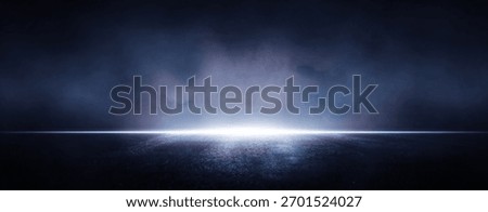 Empy wall scene background.Empty asphalt scene with blue rays.  ackground blue street with smoke.